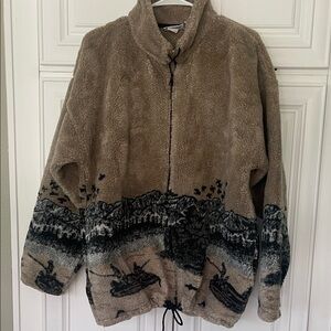 Vintage Outdoor Trading Company Brown Green Zip Up Fleece Jacket sz XL fishing